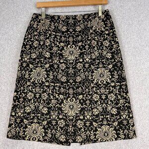 Talbots Skirt Women 10 Black Damask Knee Length Fully Lined Classic A-Line VTG